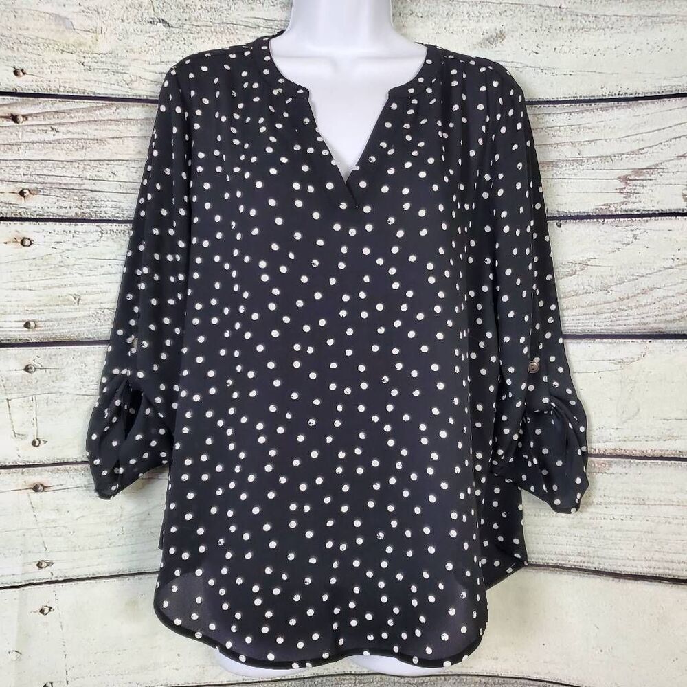 Maurices Black White Polka Dot Sheer Blouse Women’s Medium
